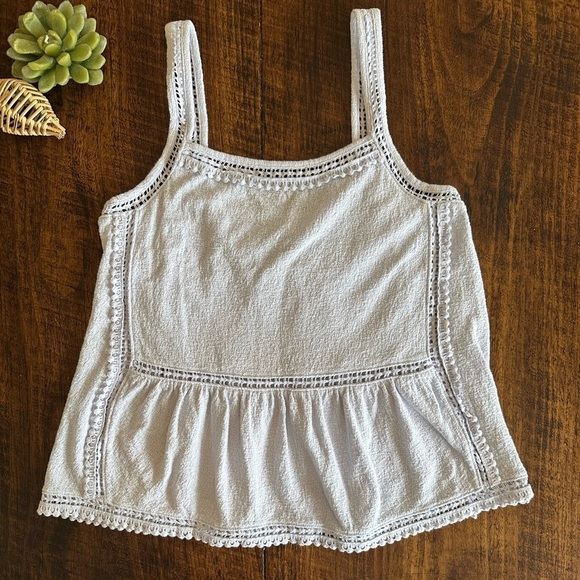 J. Crew | Point Sur Powder Blue Cotton Boho Tank Top w/Crochet-Lace Detail - Picture 1 of 7